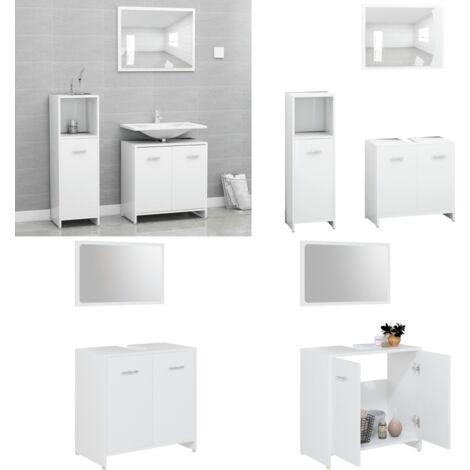 Set Mobili da Bagno 4 pz Bianco in Legno Multistrato - Specchio da bagno - Mobile sottolavabo