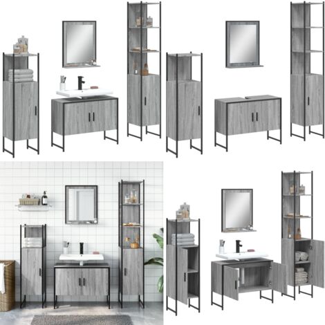 Set Mobili da Bagno 4 pz Grigio Sonoma in Legno Multistrato - Armadietto lavello - Mobile da bagno