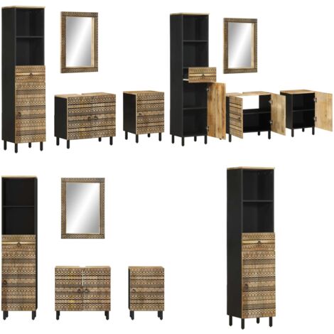Set Mobili da Bagno 4 pz in Legno Massello di Mango - Specchio da trucco - Mobili da bagno in legno