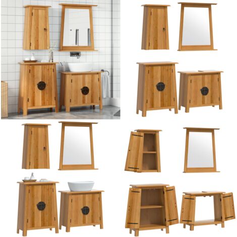 Set Mobili da Bagno 4 pz in Legno Massello di Pino - Armadio a muro - Specchio da bagno