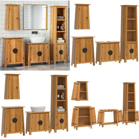Set Mobili da Bagno 4 pz in Legno Massello di Pino - Armadio alto - Armadio a muro