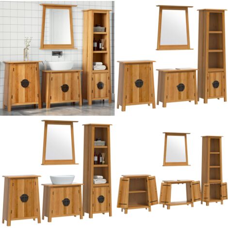 Set Mobili da Bagno 4 pz in Legno Massello di Pino - Armadio alto - Specchio da bagno