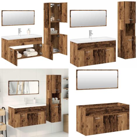 Set Mobili da Bagno 4 pz Legno Antico in Legno Multistrato - Mobile sottolavabo - Lavabo da incasso