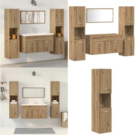 Set Mobili da Bagno 4 pz Rovere Artigianale Legno Multistrato - Mobili da bagno in legno - Truciolato