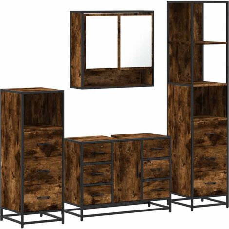 Set Mobili da Bagno 4 pz Rovere Fumo in Legno Multistrato vidaXL