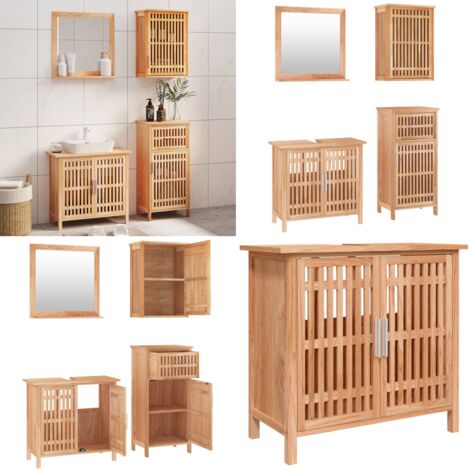 Set Mobili da Bagno 4pz in Legno Massello di Noce - Armadietto da bagno - Armadio da bagno