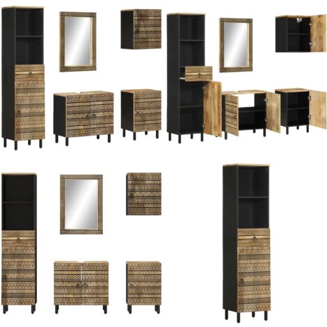 Set Mobili da Bagno 5 pz in Legno Massello di Mango - Armadietto da bagno - Specchio da trucco