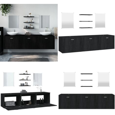 Set Mobili da Bagno 6 pz Nero in Legno Multistrato - Armadietto da bagno - Armadietto da parete