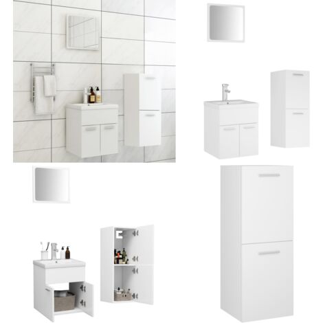 Set Mobili da Bagno Bianco in Legno Multistrato - Armadietto da bagno - Lavabo da incasso