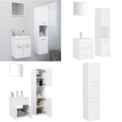 Set Mobili da Bagno Bianco in Legno Multistrato - Armadietto da bagno - Lavabo da incasso