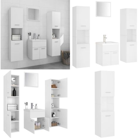 Set Mobili da Bagno Bianco in Legno Multistrato - Armadietto da bagno - Lavabo da incasso