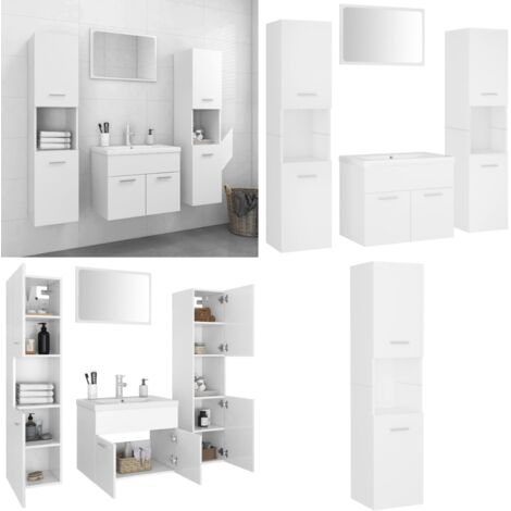 Set Mobili da Bagno Bianco in Legno Multistrato - Armadietto da bagno - Specchio da bagno
