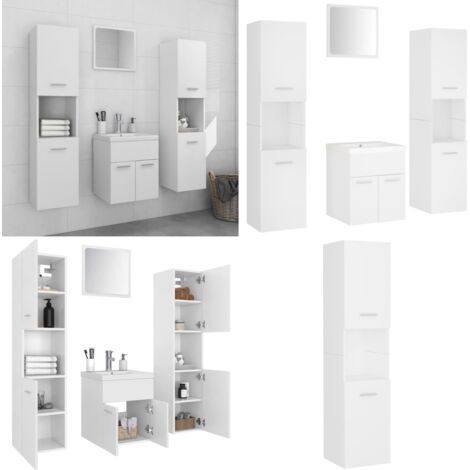 Set Mobili da Bagno Bianco in Legno Multistrato - Armadietto da bagno - Specchio da bagno