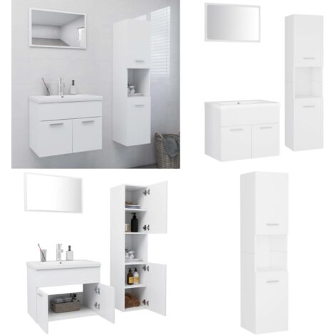 Set Mobili da Bagno Bianco in Legno Multistrato - Armadietto da bagno - Specchio da bagno