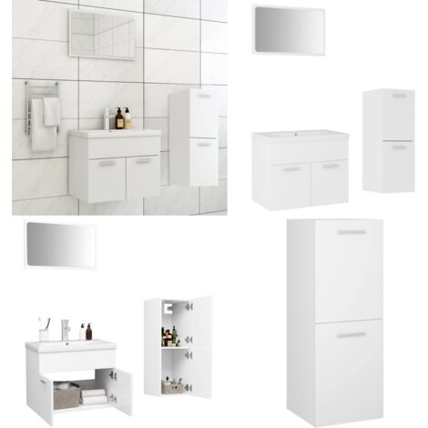 Set Mobili da Bagno Bianco in Legno Multistrato - Armadietto lavabo - Specchio da bagno
