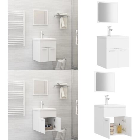 Set Mobili da Bagno Bianco in Legno Multistrato - Armadietto sottolavabo - Lavabo da incasso
