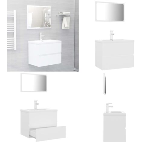 Set Mobili da Bagno Bianco in Legno Multistrato - Lavabo da incasso - Specchio da bagno