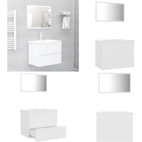 Set Mobili da Bagno Bianco in Legno Multistrato - Lavabo in ceramica - Specchio da bagno