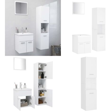 Set Mobili da Bagno Bianco in Legno Multistrato - Set di arredamento da bagno - Armadietto lavello