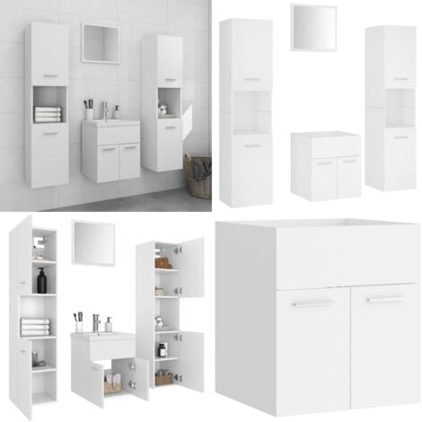 Set Mobili da Bagno Bianco in Truciolato - Armadietti da bagno - Specchio da bagno