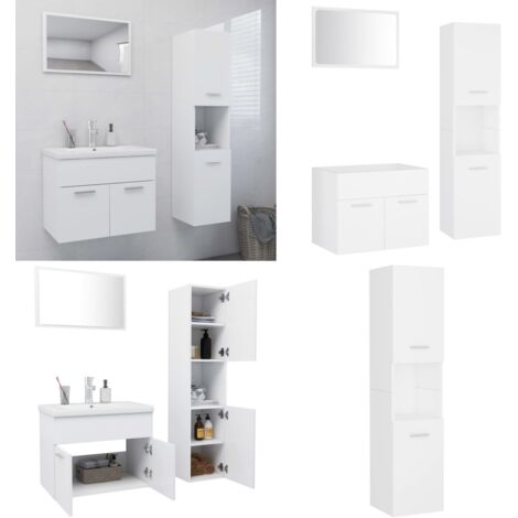 Set Mobili da Bagno Bianco in Truciolato - Armadietto da bagno - Specchio da bagno