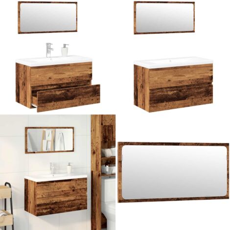 Set Mobili da Bagno Legno Antico in Legno Multistrato - Mobile sottolavabo - Lavabo da incasso