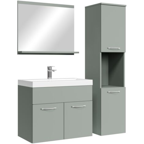 Set mobili da bagno Montreal 60cm - Verde opaco - specchio e mobiletto laterale