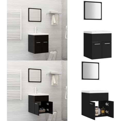 Set Mobili da Bagno Nero in Truciolato - Mobile sottolavabo - Lavabo in ceramica