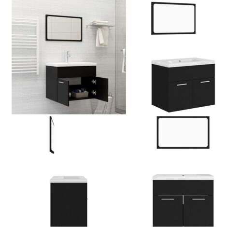 Set Mobili da Bagno Nero in Truciolato - Mobile sottolavabo - Lavabo in ceramica