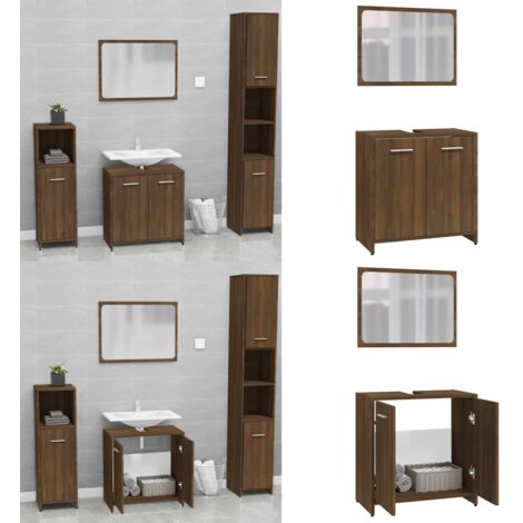 Set Mobili da Bagno Rovere Marrone in Legno Multistrato - Set da bagno - Armadio da bagno