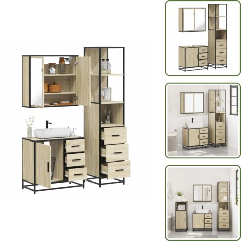 Set mobili da bagno - vidaXL Set Mobili da Bagno 3 pz Rovere Sonoma in Legno Multistrato - Armadietto in legno