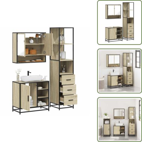 Set mobili da bagno - vidaXL Set Mobili da Bagno 3 pz Rovere Sonoma in Legno Multistrato - Armadietto in legno