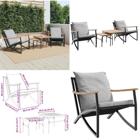 Set Mobili da Balcone 4 pz con Cuscini Nero in Acciaio - Sedie da giardino - Tavoli da giardino