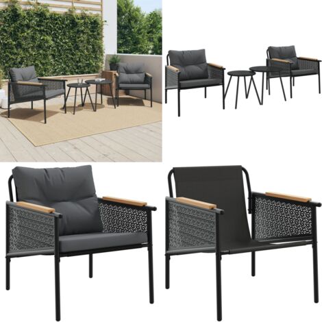 Set Mobili da Balcone 4 pz con Cuscini Nero in Acciaio - Sedie da giardino - Tavoli da giardino
