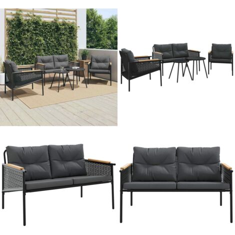 Set Mobili da Balcone 5 pz con Cuscini Nero in Acciaio - Sedie da giardino - Panca da giardino