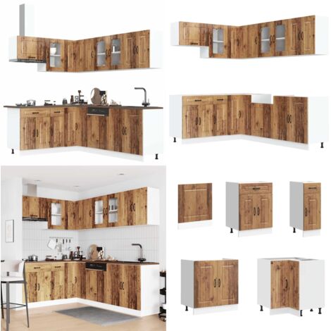 Set Mobili da Cucina 11 pz Kalmar Legno Vecchio in Truciolato - Mobili da cucina in truciolato - Mobili da cucina in legno antico