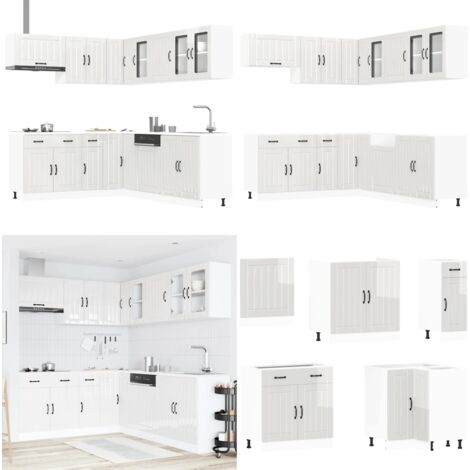 Set Mobili da Cucina 11 pz Lucca Bianchi Lucido in Truciolato - Mobili da cucina in truciolato - Mobili da cucina in legno multistrato