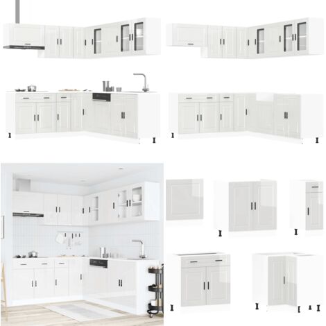 Set Mobili da Cucina 11 pz Porto Bianchi Lucido in Truciolato - Mobili da cucina in truciolato - Armadi da cucina