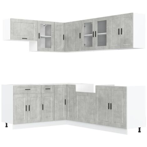 Set Mobili da Cucina 11 pz Porto Grigio Cemento in Truciolato vidaXL