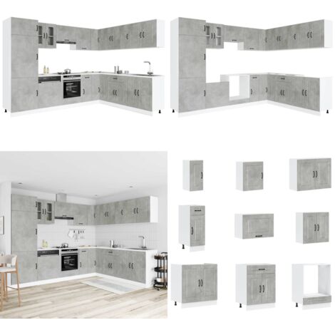Set Mobili da Cucina 14 pz Kalmar Grigio Cemento in Truciolato - Armadi da cucina - Pensili da cucina