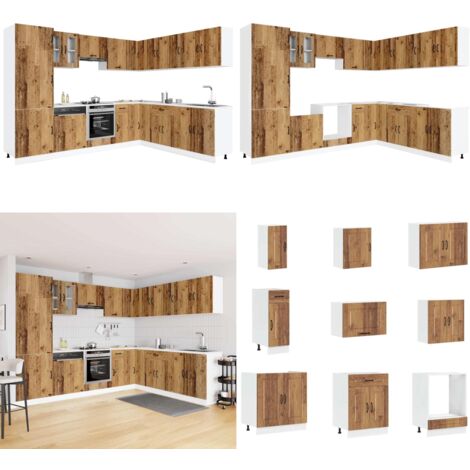 Set Mobili da Cucina 14 pz Kalmar Legno Vecchio in Truciolato - Armadi da cucina - Pensili da cucina