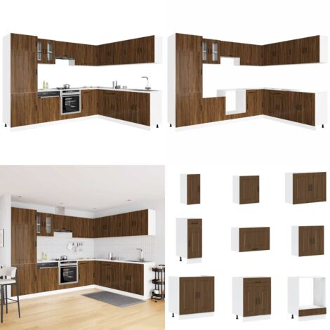 Set Mobili da Cucina 14 pz Kalmar Rovere Marrone in Truciolato - Armadi da cucina - Pensili da cucina