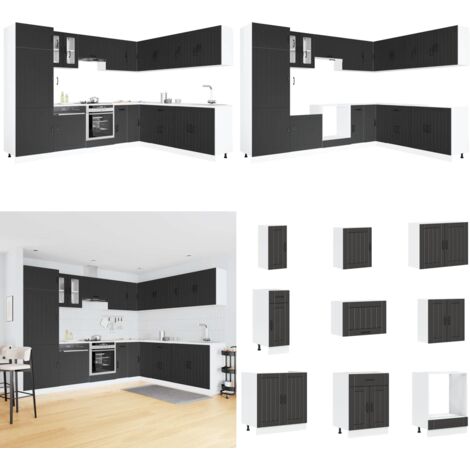 Set Mobili da Cucina 14 pz Lucca Neri Legno Multistrato - Armadi da cucina - Pensili da cucina