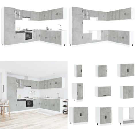 Set Mobili da Cucina 14 pz Porto Grigio Cemento in Truciolato - Armadi da cucina - Pensili da cucina