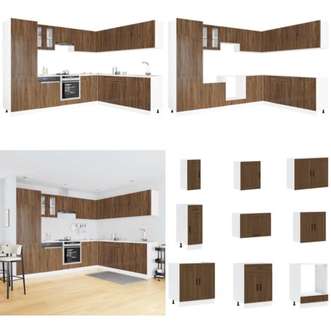 Set Mobili da Cucina 14 pz Porto Rovere Marrone in Truciolato - Armadi da cucina - Pensili da cucina