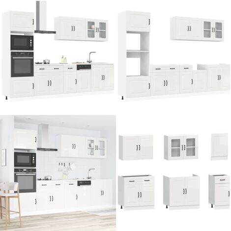 Set Mobili da Cucina 7 pz Kalmar Bianchi Lucido in Truciolato - Armadi da cucina - Mobili da cucina in truciolato
