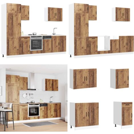 Set Mobili da Cucina 7 pz Kalmar Legno Vecchio in Truciolato - Armadi da cucina - Pensili da cucina