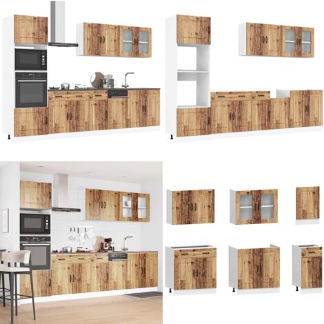 Set Mobili da Cucina 7 pz Kalmar Legno Vecchio in Truciolato - Mobili da cucina in truciolato - Armadi da cucina