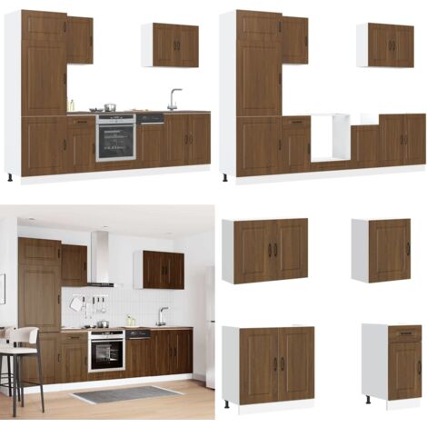 Set Mobili da Cucina 7 pz Kalmar Rovere Marrone in Truciolato - Armadi da cucina - Pensili da cucina