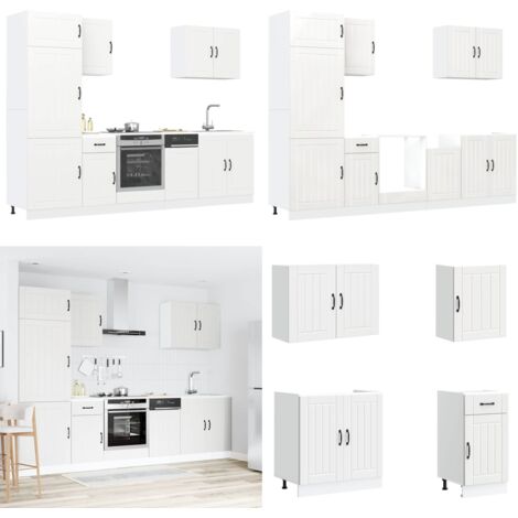 Set Mobili da Cucina 7 pz Lucca Bianco Legno Multistrato - Armadi da cucina - Pensili da cucina